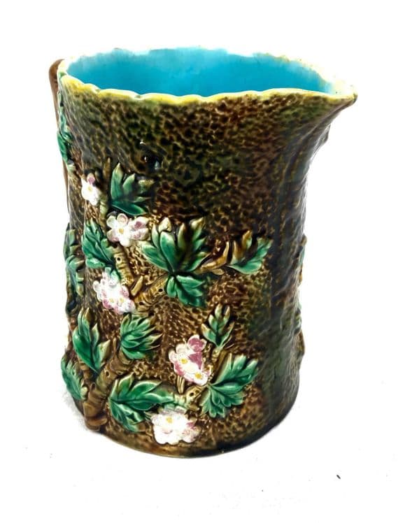 George Jones Majolica Pottery Blossom Pitcher Jug / Vase / 19th Century Antique